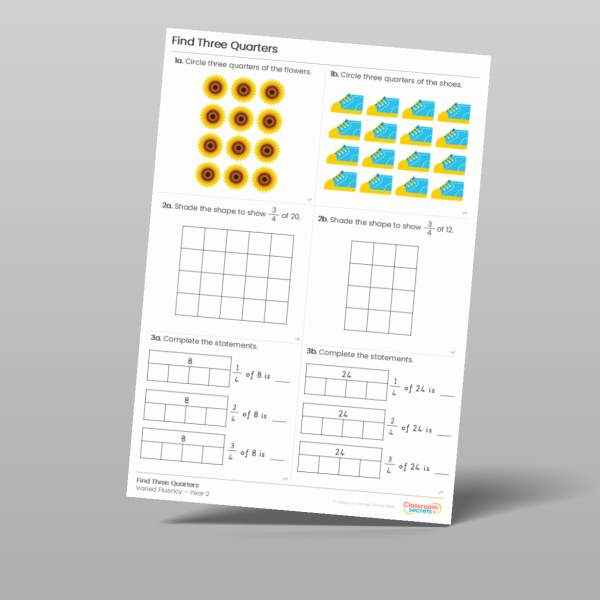 Year 2 Find Three Quarters Varied Fluency 2 Resource | Classroom Secrets