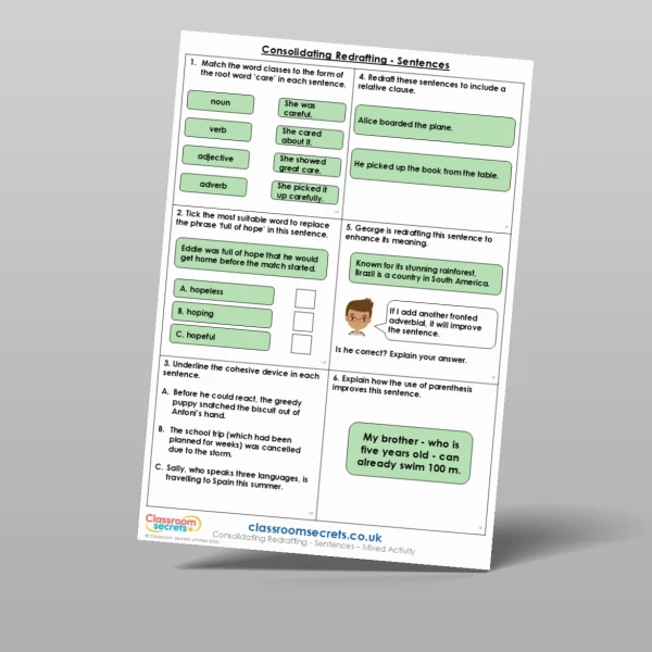 An image of the Consolidating Redrafting - Sentences Mixed Activity Resource