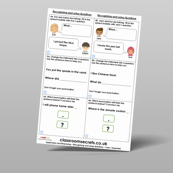 An image of the Recognising and using Questions Application and Reasoning Resource