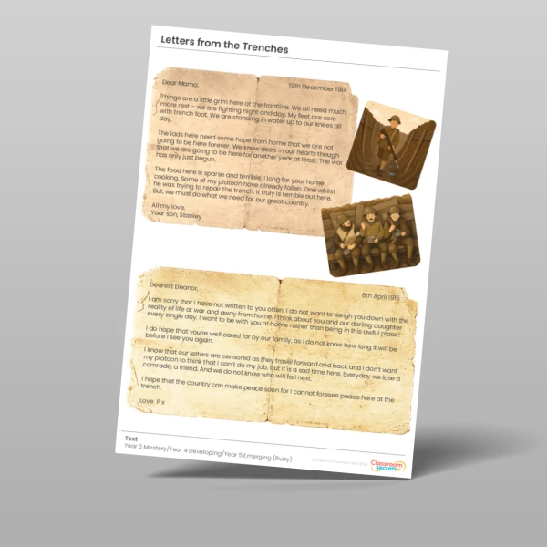 An image of the Letters from the Trenches Ruby Guided Reading Pack Resource