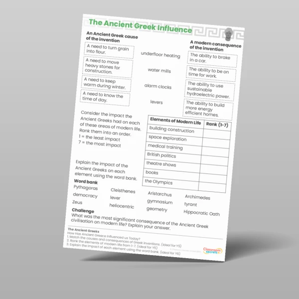 An image of the Lesson 6: How Has Ancient Greece Influenced us Today? Worksheet Resource