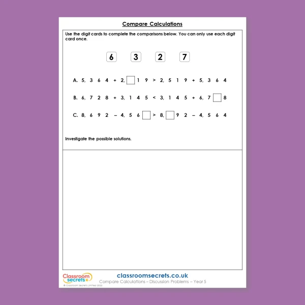 Year 5 Compare Calculations Addition and Subtraction Deeper Reasoning Discussion Problem
