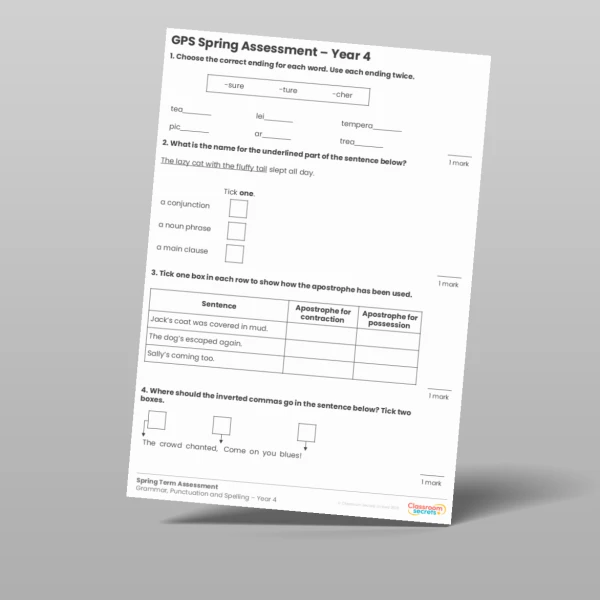 An image of the Spring Term GPS Assessment Resource