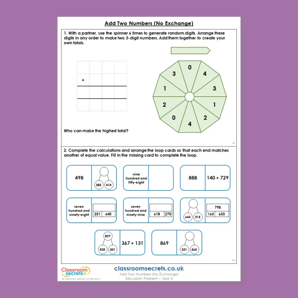 Year 3 Add Two Numbers (No Exchange) Addition and Subtraction Deeper Reasoning Discussion Problem