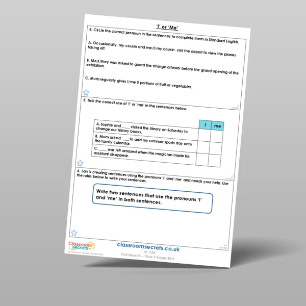 An image of the 'I' or 'Me' Homework Resource