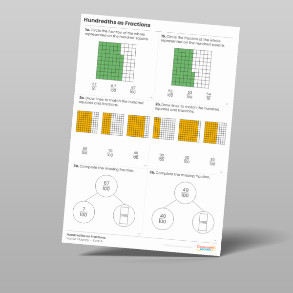 Year 4 Hundredths As Fractions Varied Fluency Resource | Classroom Secrets