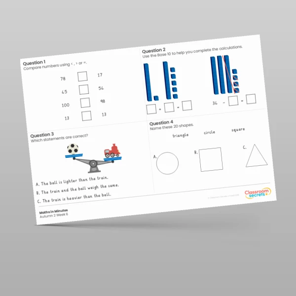 An image of the Autumn 2 Week 6 Maths in Minutes Resource
