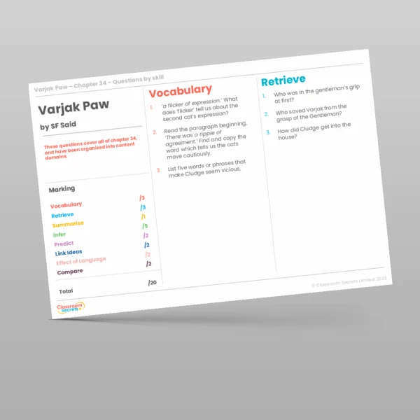 An image of the Reading Skills - Varjak Paw - Chapter 34 Resource
