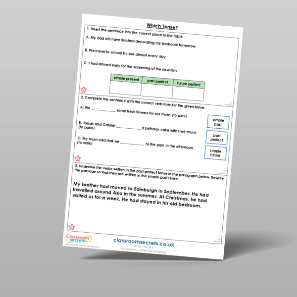 An image of the Which Tense? Homework Resource