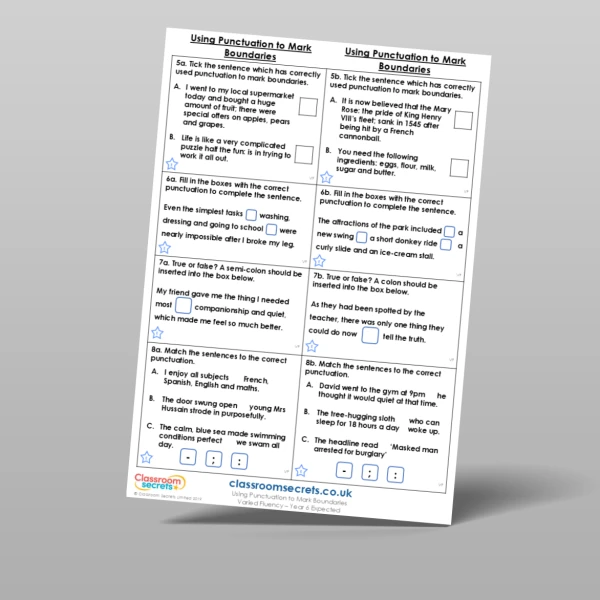 An image of the Using Punctuation to Mark Boundaries Varied Fluency Resource
