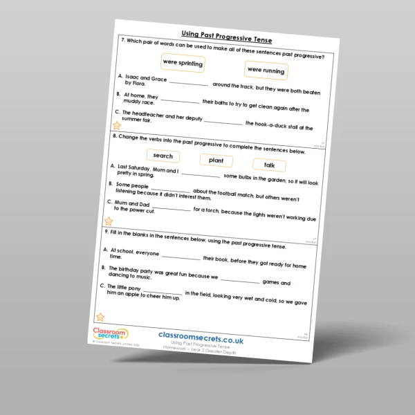 An image of the Using Past Progressive Tense Homework Resource