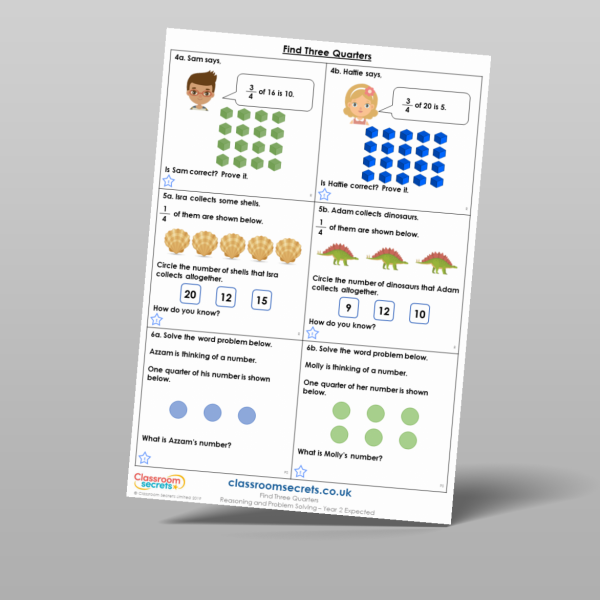 Year 2 Find Three Quarters Reasoning And Problem Solving Resource ...
