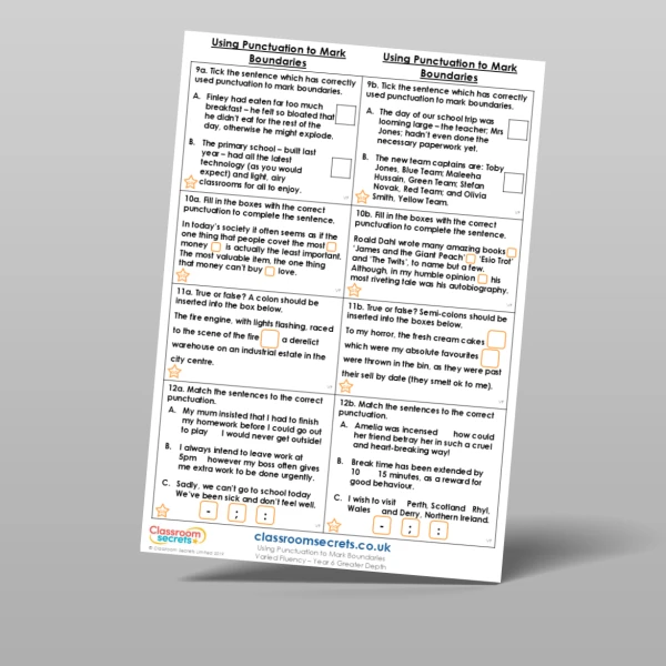An image of the Using Punctuation to Mark Boundaries Varied Fluency Resource