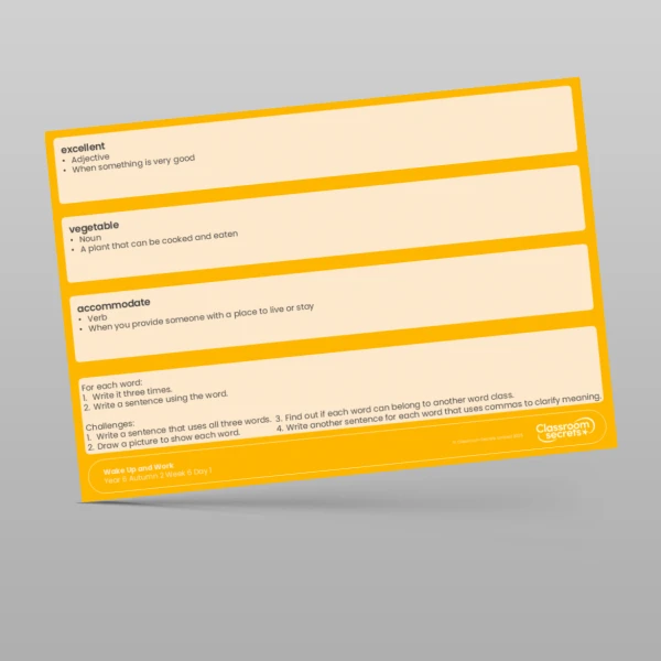 An image of the Autumn 2 Week 6 Wake Up and Work Resource