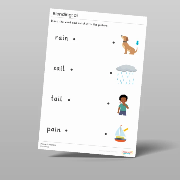 An image of the Phonics Blending Activities: ai Resource