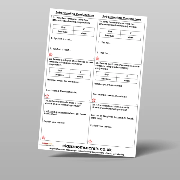 An image of the Subordinating Conjunctions Application and Reasoning Resource