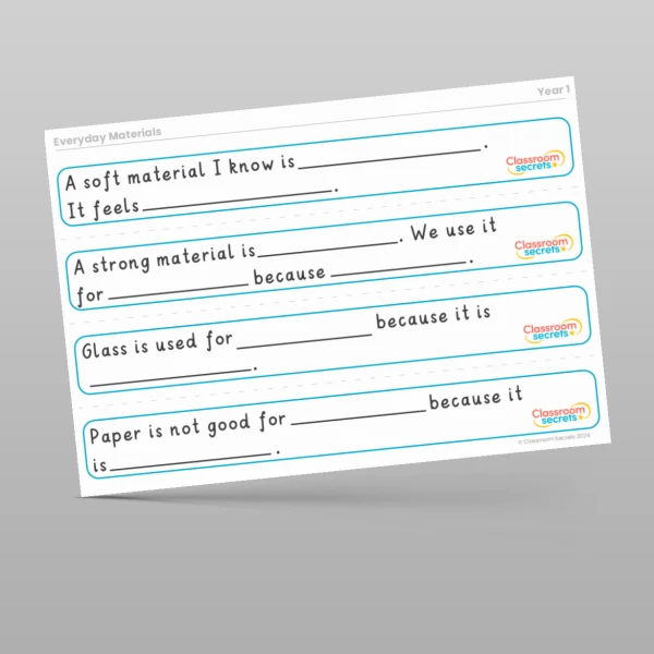 An image of the Everyday Materials Stem Sentences Resource