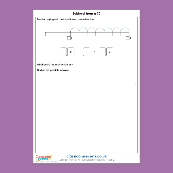 An image of the Subtract From a 10 Deeper Reasoning Discussion Problem Resource
