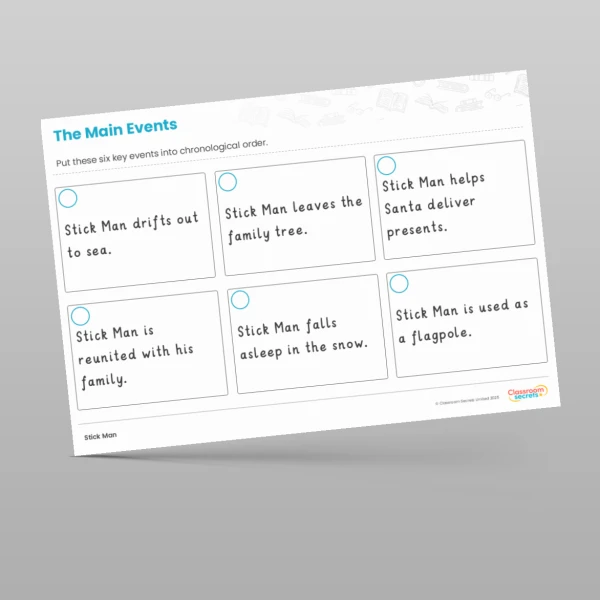An image of the Stick Man Writing Unit The Main Events Resource
