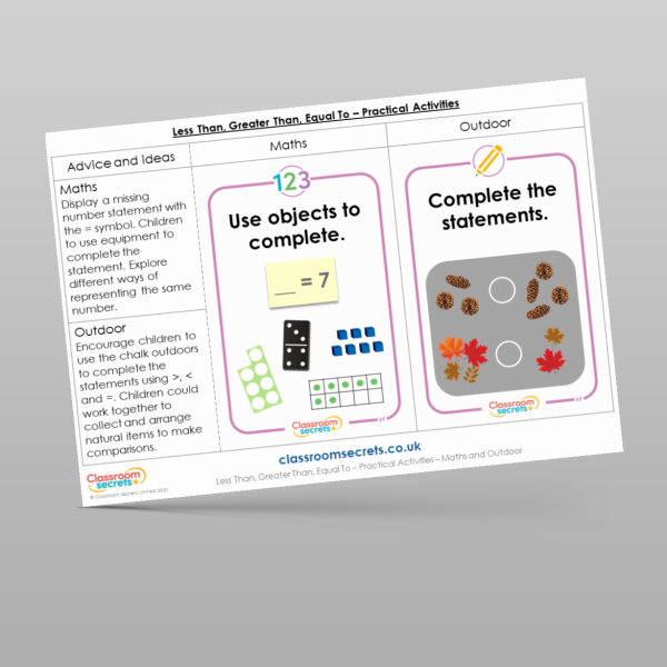 Year 1 Less Than Greater Than Equal To Practical Activities 2 Resource ...