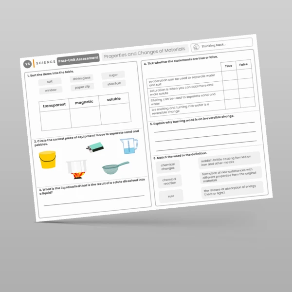 An image of the Properties and Changes of Materials Post-Unit Assessment Resource