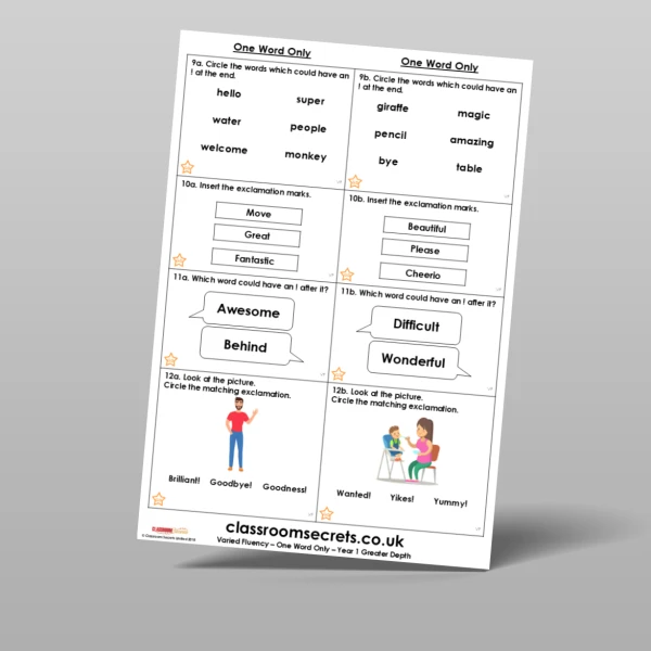 An image of the Free One Word Only Varied Fluency Resource