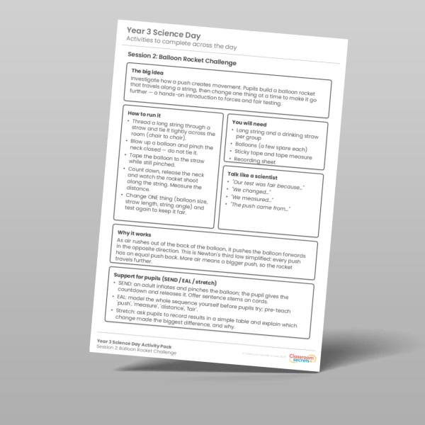 An image of the Science Day Timetable and Activity Pack Resource