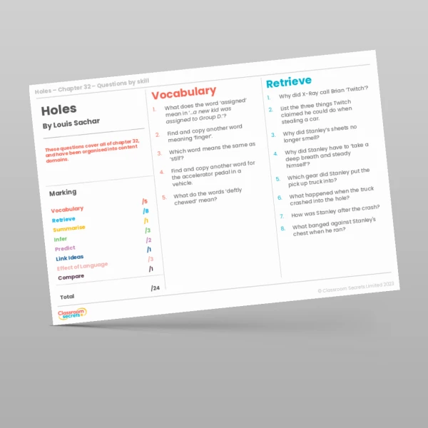 An image of the Reading Skills - Holes - Chapter 32 Resource