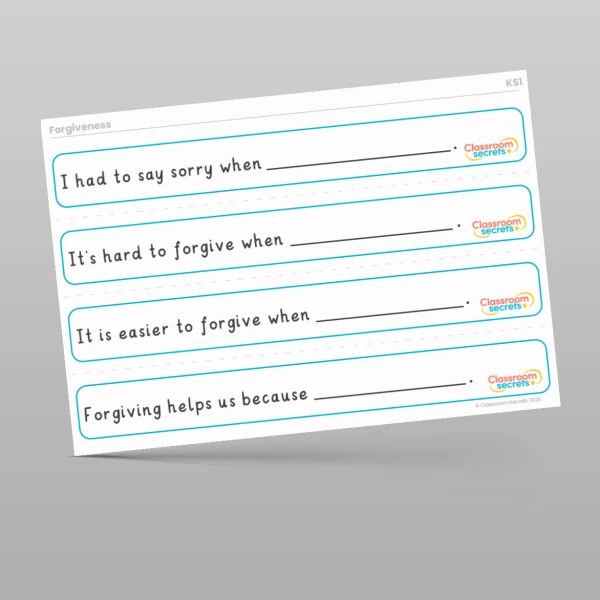 An image of the Values - Forgiveness Stem Sentences Resource
