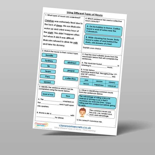 An image of the Using Different Types of Nouns Prior Learning Resource