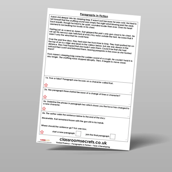An image of the Paragraphs in Fiction Varied Fluency Resource