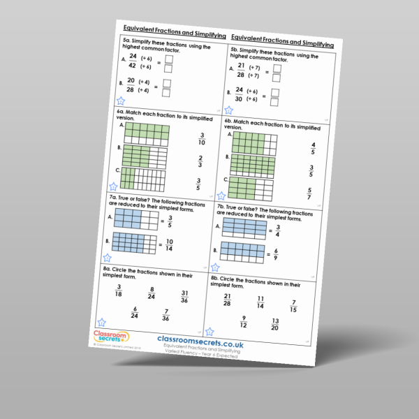Year 6 Equivalent Fractions And Simplifying Varied Fluency Resource ...