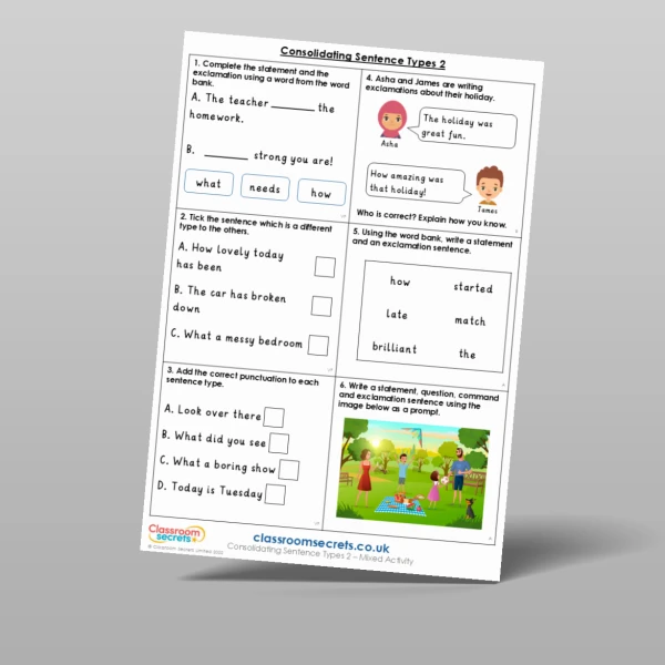 An image of the Consolidating Sentence Types 2 Mixed Activity Resource