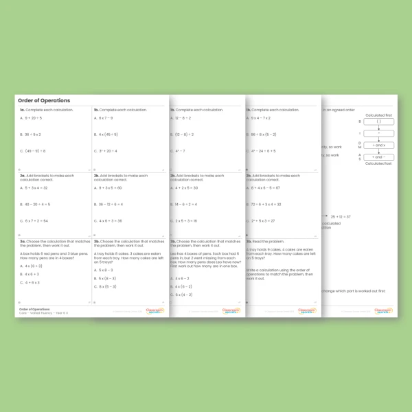 Year 6 Order of Operations Addition, Subtraction, Multiplication and Division Varied Fluency