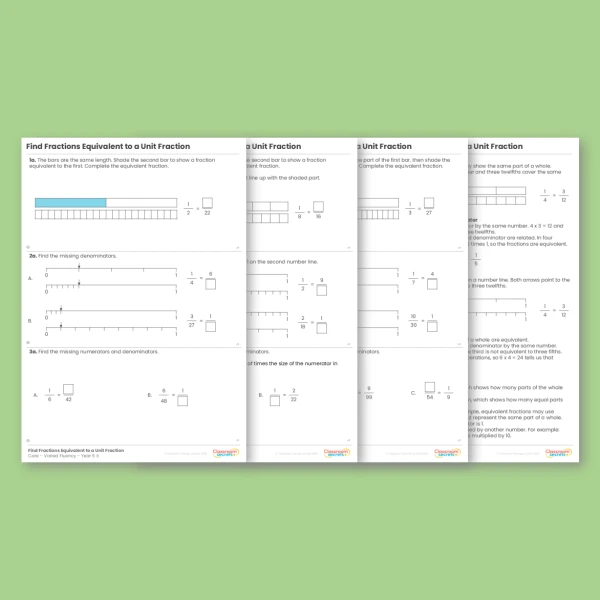 Year 5 Find Fractions Equivalent to a Unit Fraction Fractions A Varied Fluency