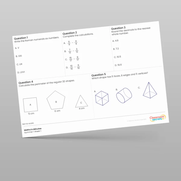 An image of the Free Summer 1 Week 1 Maths in Minutes Resource
