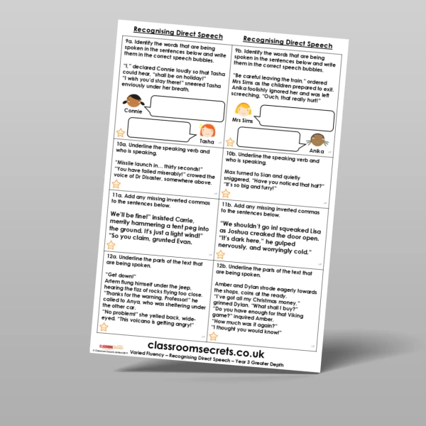 An image of the Free Recognising Direct Speech Varied Fluency Resource