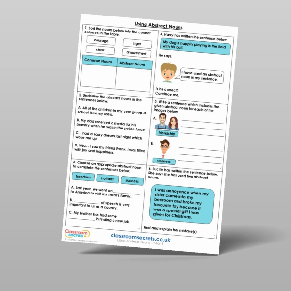 An image of the Using Abstract Nouns Mixed Activity Resource