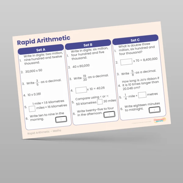 An image of the Summer 1 Week 6 Rapid Arithmetic Resource