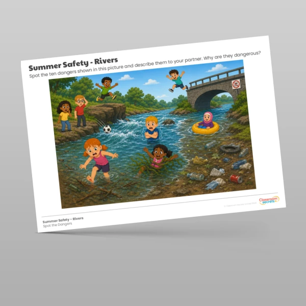 An image of the Summer Safety Rivers Spot the Dangers Worksheet Resource