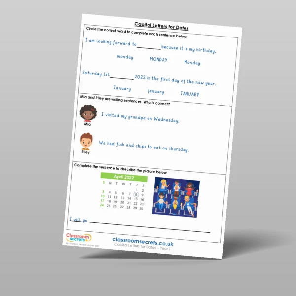 An image of the Capital Letters for Dates Mixed Activity Resource