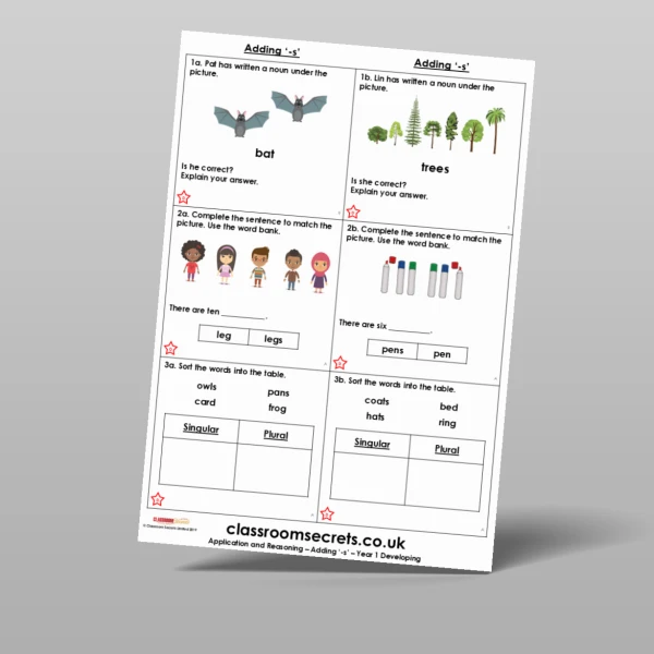 An image of the Adding '-s' Application and Reasoning Resource