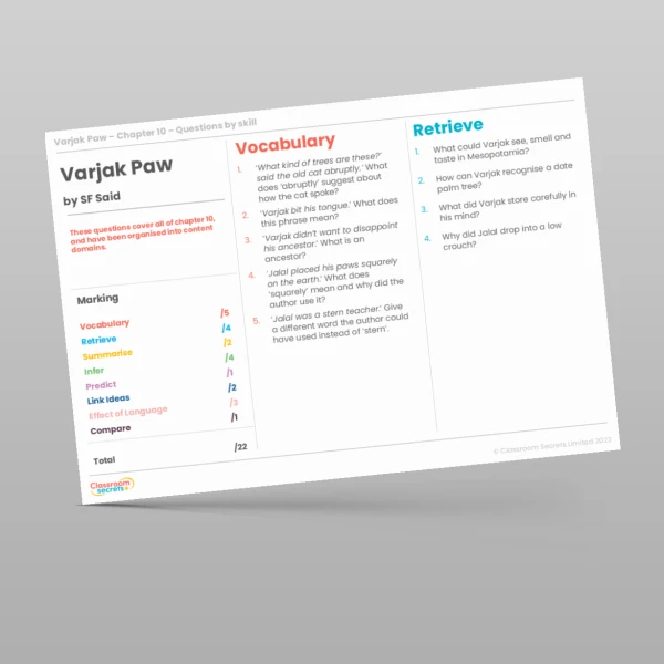 An image of the Reading Skills - Varjak Paw - Chapter 10 Resource
