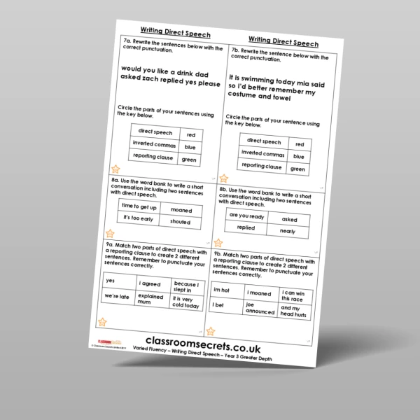 An image of the Writing Direct Speech Varied Fluency Resource
