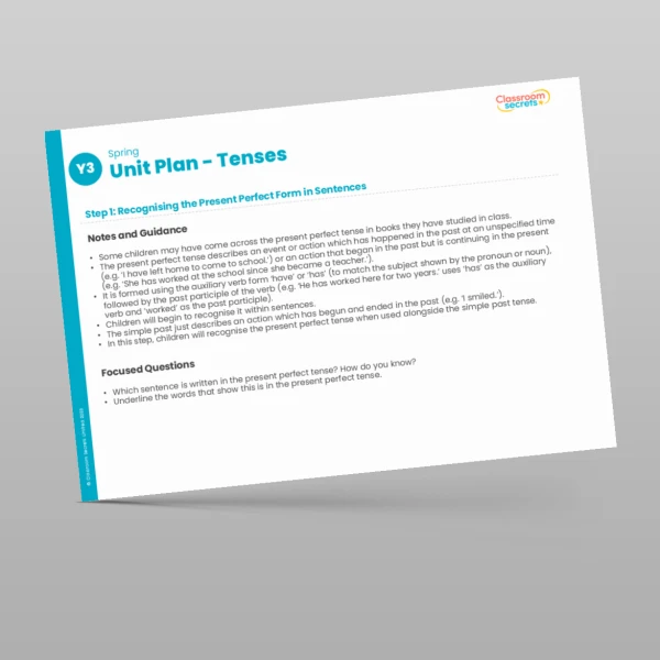 An image of the Tenses Unit Plan Resource