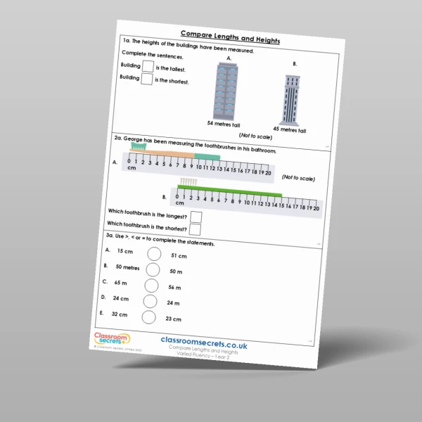 An image of the Compare Lengths and Heights Varied Fluency Resource