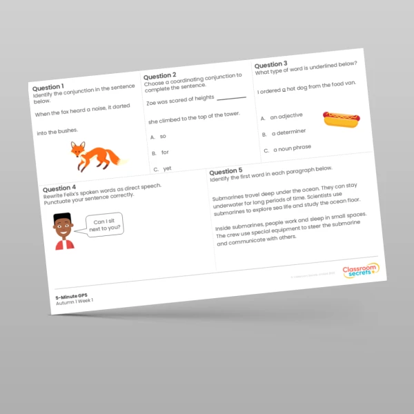 An image of the Free 5-Minute GPS Autumn 1 Week 1 Resource