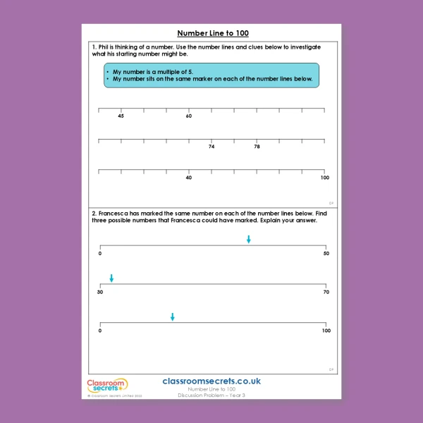 Year 3 Number Line to 100 Place Value Deeper Reasoning Discussion Problem