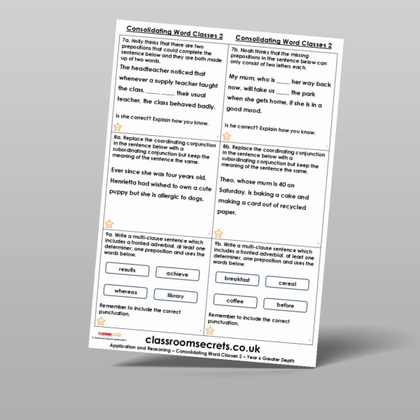 An image of the Consolidating Word Classes 2 Application and Reasoning Resource