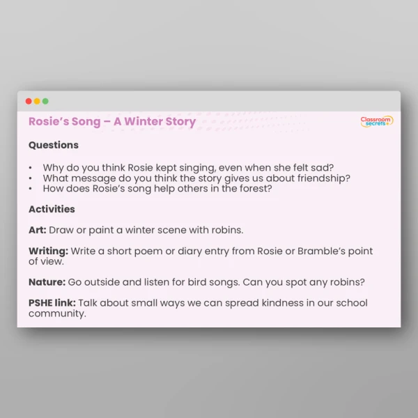 An image of the Rosie's Song - A Winter Story Resource